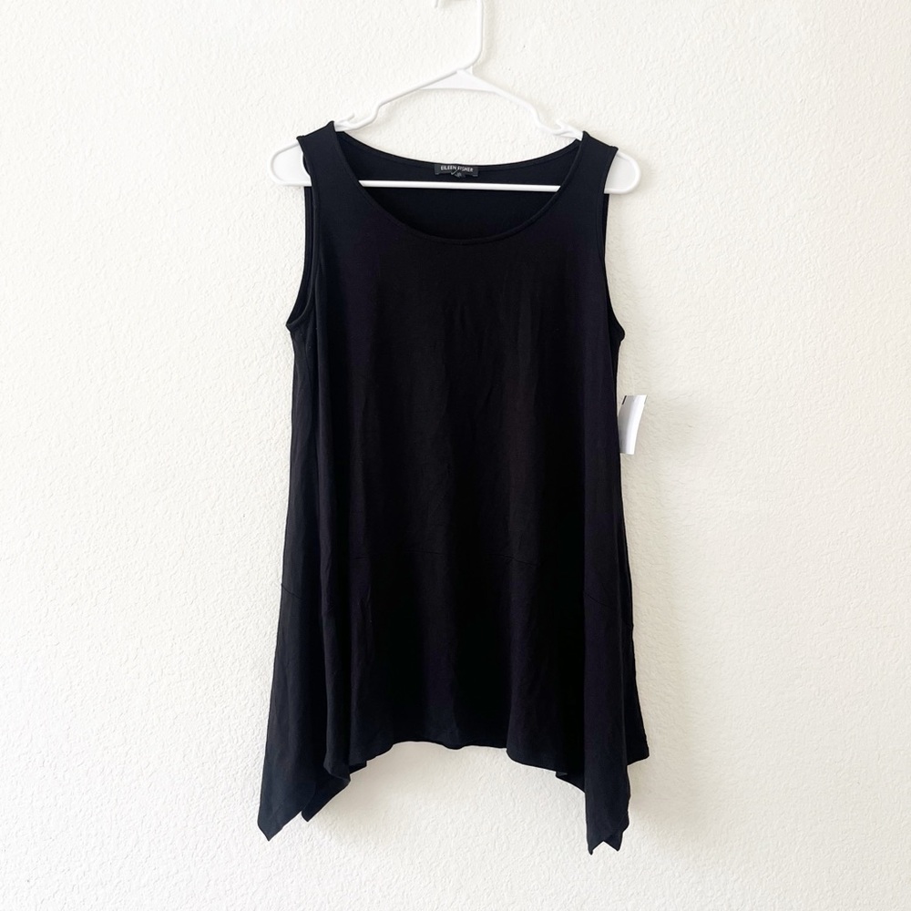NEW‎ Eileen Fisher Rayon Lycra Asymmetrical Small Tunic Black